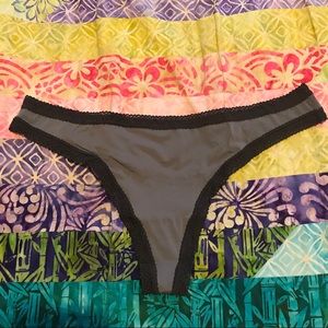 Blush Lingerie Gray Micro Lace Trim Thong